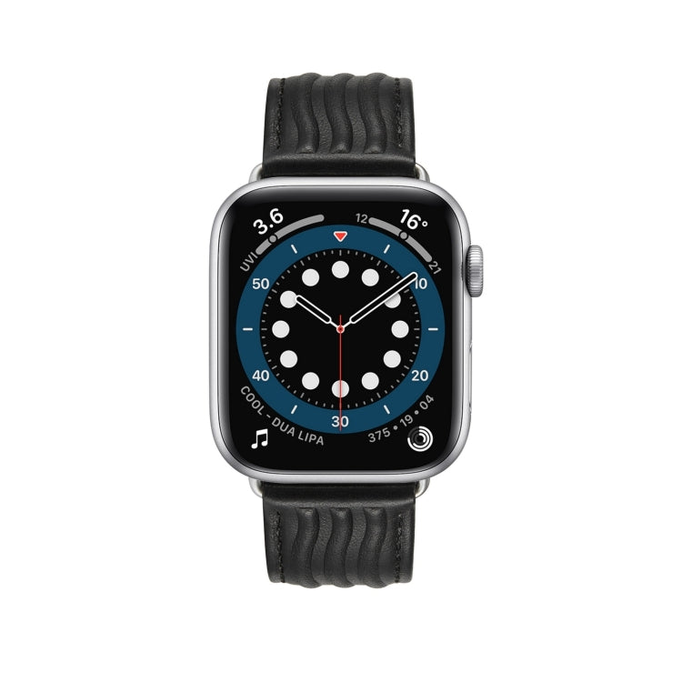Embossed Line Genuine Leather Watch Band For Apple Watch 9 41mm(Black) - free shipping - PMC TechLife - Order now!