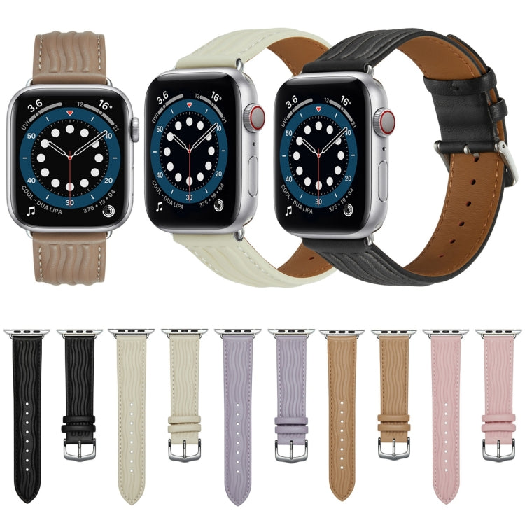 Embossed Line Genuine Leather Watch Band For Apple Watch 7 41mm(Black) - Watch Bands by PMC TechLife | Online Shopping South Africa | PMC TechLife