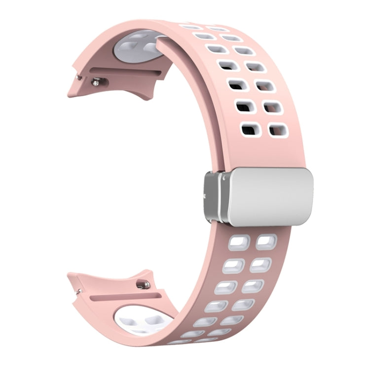 For Samsung Galaxy Watch5 Double-row Hole Folding Buckle Silicone Watch Band(Pink White) - Watch Bands by PMC TechLife | Online Shopping South Africa | PMC TechLife