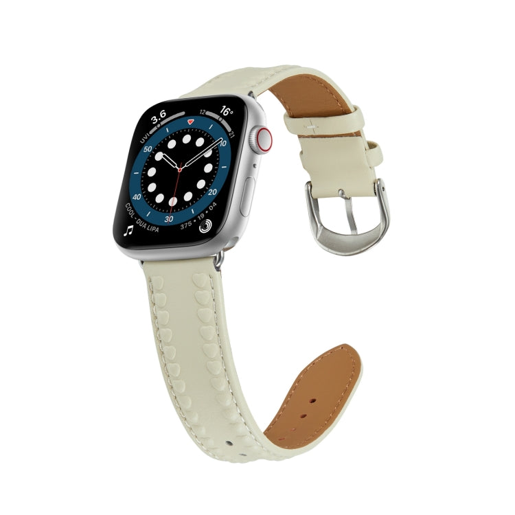 Embossed Love Genuine Leather Watch Band For Apple Watch 8 41mm(Milky White) - Watch Bands by PMC Jewellery | Online Shopping South Africa | PMC Jewellery