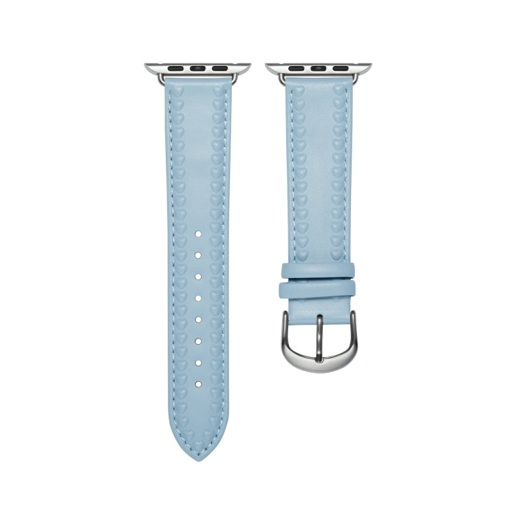 Embossed Love Genuine Leather Watch Band For Apple Watch 7 41mm(Blue) - Watch Bands by PMC TechLife | Online Shopping South Africa | PMC TechLife