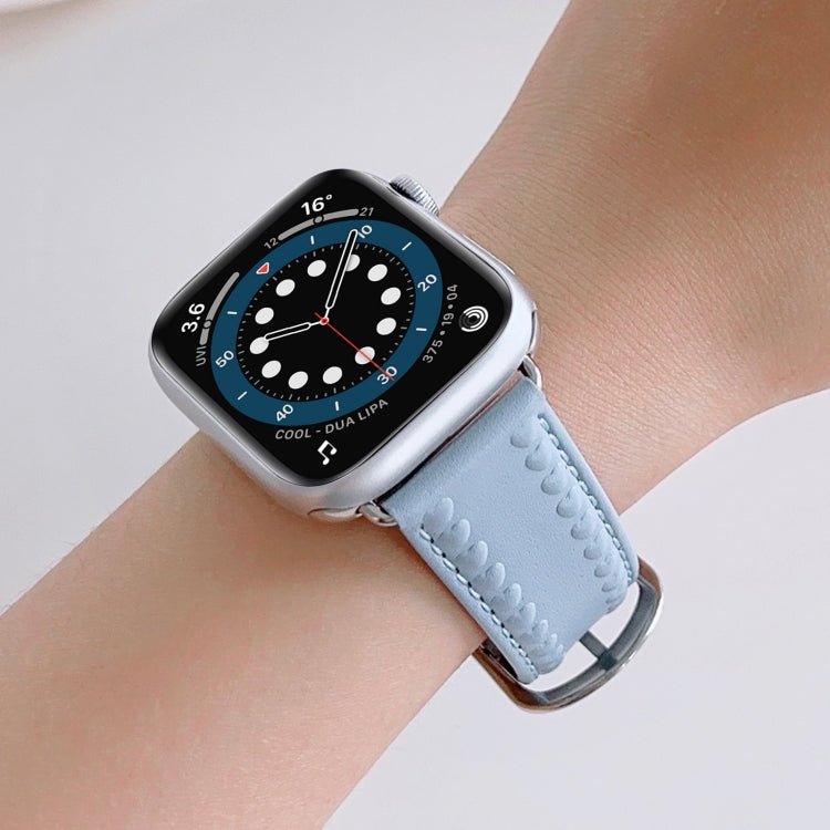 Embossed Love Genuine Leather Watch Band For Apple Watch 7 41mm(Blue) - Watch Bands by PMC TechLife | Online Shopping South Africa | PMC TechLife