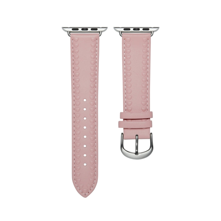 Embossed Love Genuine Leather Watch Band For Apple Watch 7 45mm(Pink) - Watch Bands by PMC TechLife | Online Shopping South Africa | PMC TechLife