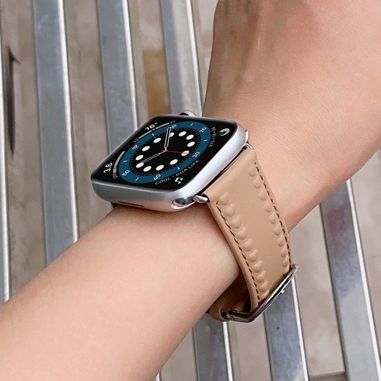Embossed Love Genuine Leather Watch Band For Apple Watch SE 40mm(Khaki) - Watch Bands by PMC TechLife | Online Shopping South Africa | PMC TechLife