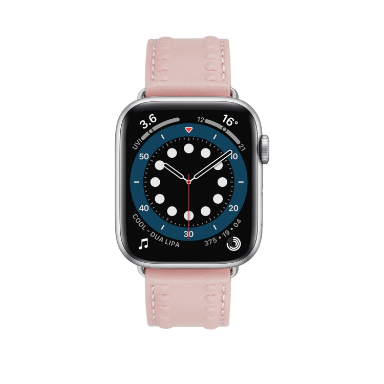 Embossed Love Genuine Leather Watch Band For Apple Watch SE 44mm(Pink) - Watch Bands by PMC TechLife | Online Shopping South Africa | PMC TechLife
