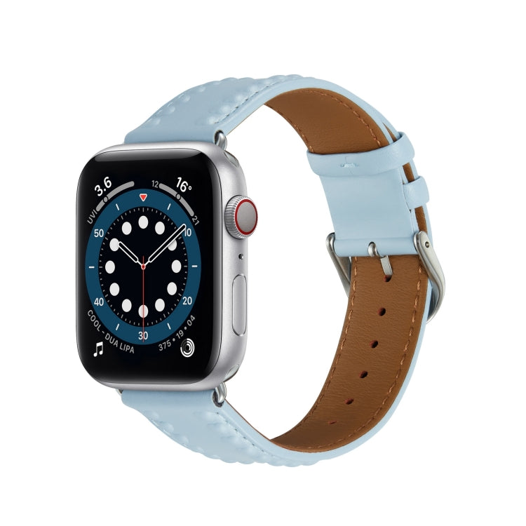 Embossed Love Genuine Leather Watch Band For Apple Watch SE 44mm(Blue) - Watch Bands by PMC TechLife | Online Shopping South Africa | PMC TechLife