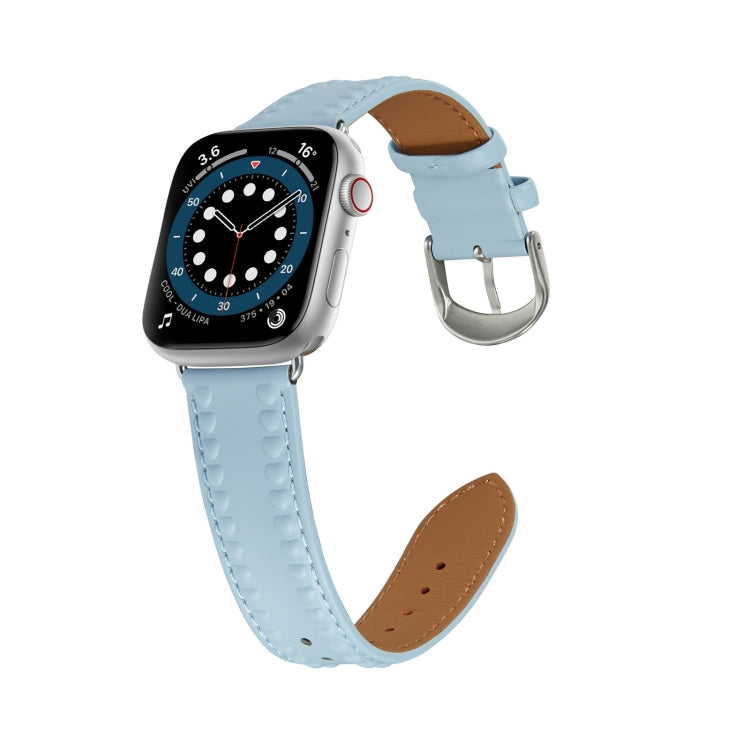 Embossed Love Genuine Leather Watch Band For Apple Watch 4 44mm(Blue) - Watch Bands by PMC TechLife | Online Shopping South Africa | PMC TechLife