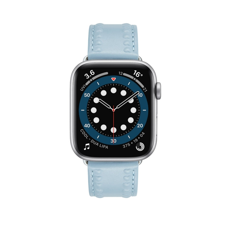 Embossed Love Genuine Leather Watch Band For Apple Watch 3 38mm(Blue) - Watch Bands by PMC TechLife | Online Shopping South Africa | PMC TechLife