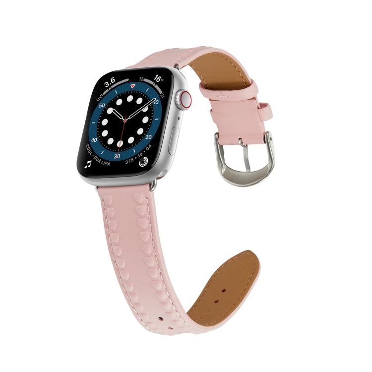Embossed Love Genuine Leather Watch Band For Apple Watch 3 42mm(Pink) - Watch Bands by PMC TechLife | Online Shopping South Africa | PMC TechLife