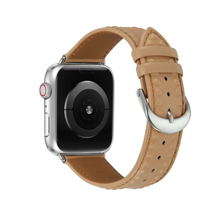 Embossed Love Genuine Leather Watch Band For Apple Watch 3 42mm(Khaki) - Watch Bands by PMC TechLife | Online Shopping South Africa | PMC TechLife