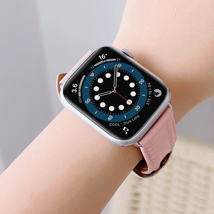 Embossed Love Genuine Leather Watch Band For Apple Watch 42mm(Pink) - Watch Bands by PMC TechLife | Online Shopping South Africa | PMC TechLife