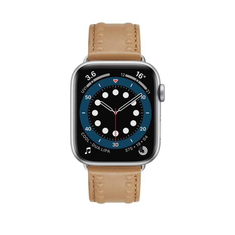 Embossed Love Genuine Leather Watch Band For Apple Watch 9 45mm(Khaki) - Watch Bands by PMC TechLife | Online Shopping South Africa | PMC TechLife