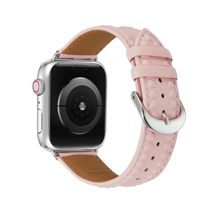 Embossed Love Genuine Leather Watch Band For Apple Watch 9 41mm(Pink) - Watch Bands by PMC TechLife | Online Shopping South Africa | PMC TechLife