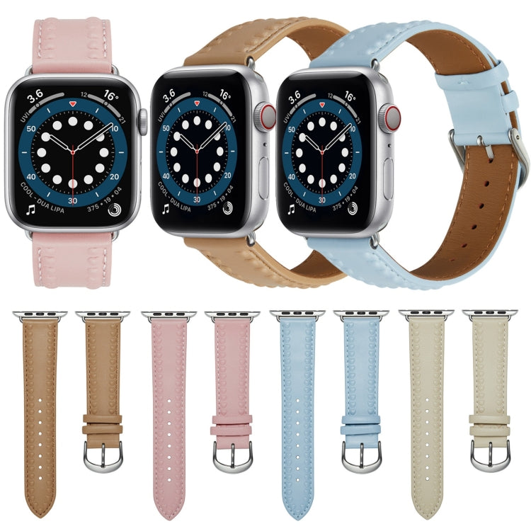 Embossed Love Genuine Leather Watch Band For Apple Watch 7 41mm(Milky White) - Watch Bands by PMC Jewellery | Online Shopping South Africa | PMC Jewellery