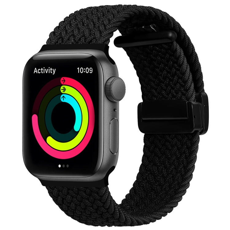 Magnetic Fold Clasp Woven Watch Band For Apple Watch SE 44mm(Black) - Watch Bands by PMC TechLife | Online Shopping South Africa | PMC TechLife