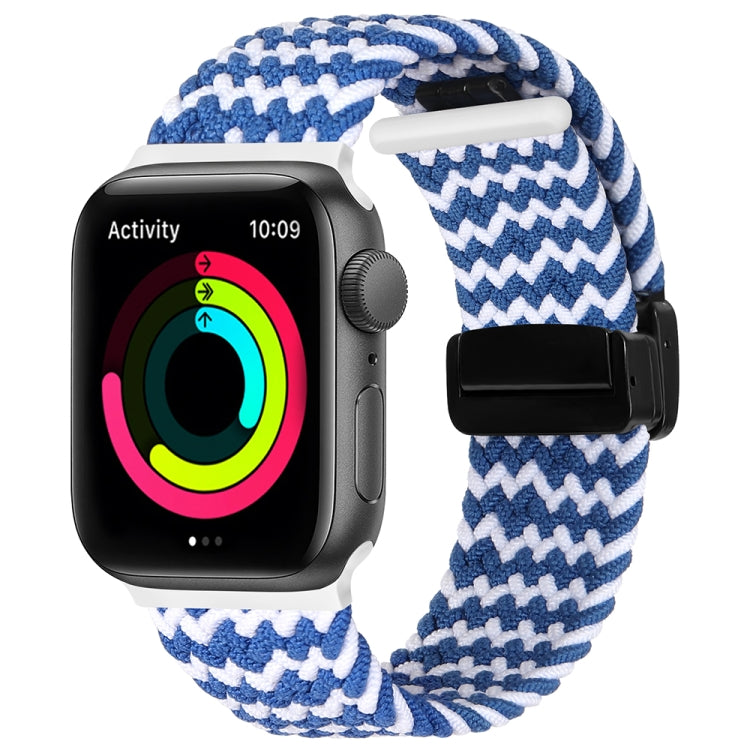 Magnetic Fold Clasp Woven Watch Band For Apple Watch 3 42mm(Blue White) - Watch Bands by PMC TechLife | Online Shopping South Africa | PMC TechLife
