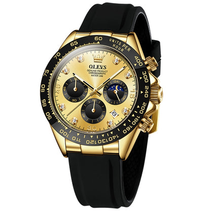 OLEVS 2875 Men Multifunctional Sports Chronograph Waterproof Quartz Watch(Gold) - Silicone Strap Watches by OLEVS | Online Shopping South Africa | PMC Jewellery