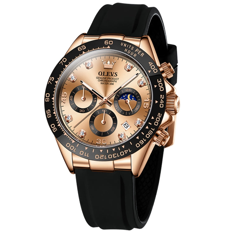 OLEVS 2875 Men Multifunctional Sports Chronograph Waterproof Quartz Watch(Rose Gold) - Silicone Strap Watches by OLEVS | Online Shopping South Africa | PMC Jewellery