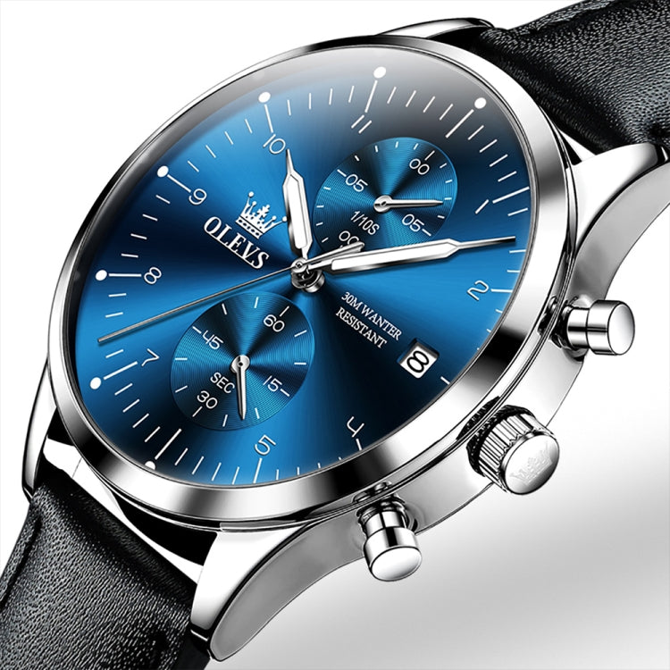 OLEVS 2880 Men Multifunctional Business Waterproof Leather Strap Quartz Watch(Blue) - Leather Strap Watches by OLEVS | Online Shopping South Africa | PMC Jewellery