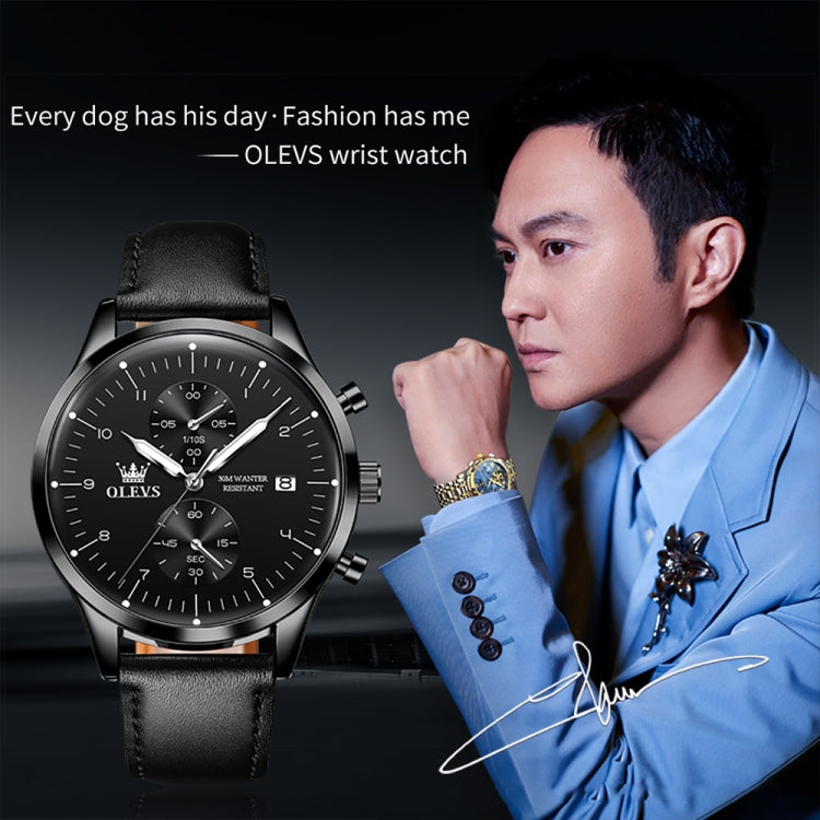 OLEVS 2880 Men Multifunctional Business Waterproof Leather Strap Quartz Watch(Black) - Leather Strap Watches by OLEVS | Online Shopping South Africa | PMC Jewellery