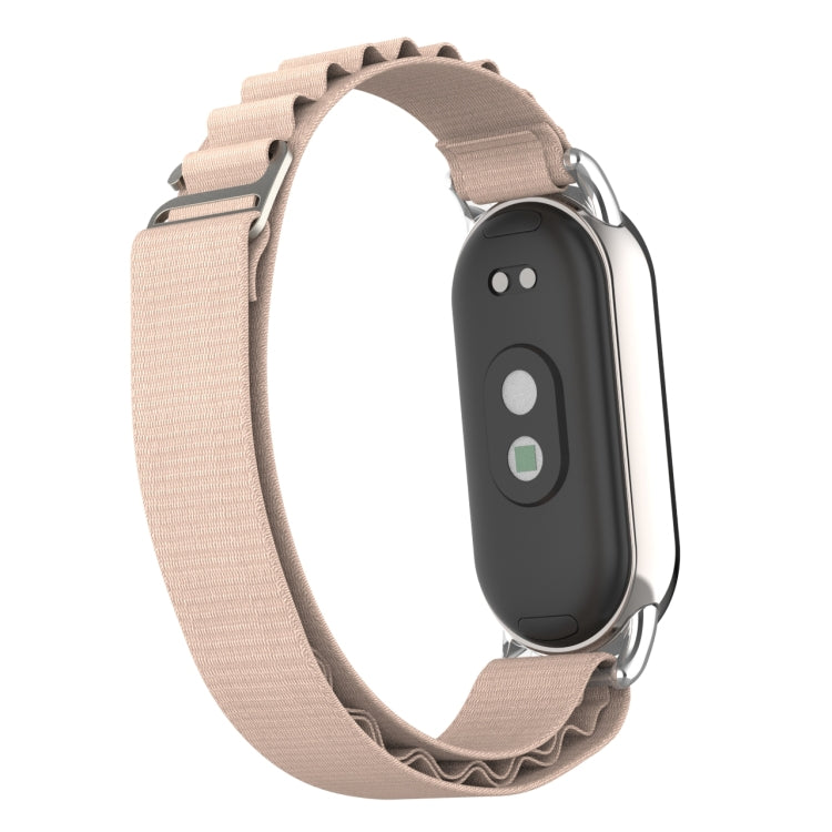 For Xiaomi Mi Band 8 Metal Plug Loop Nylon Watch Band(Silver+Apricot) - Watch Bands by PMC TechLife | Online Shopping South Africa | PMC TechLife