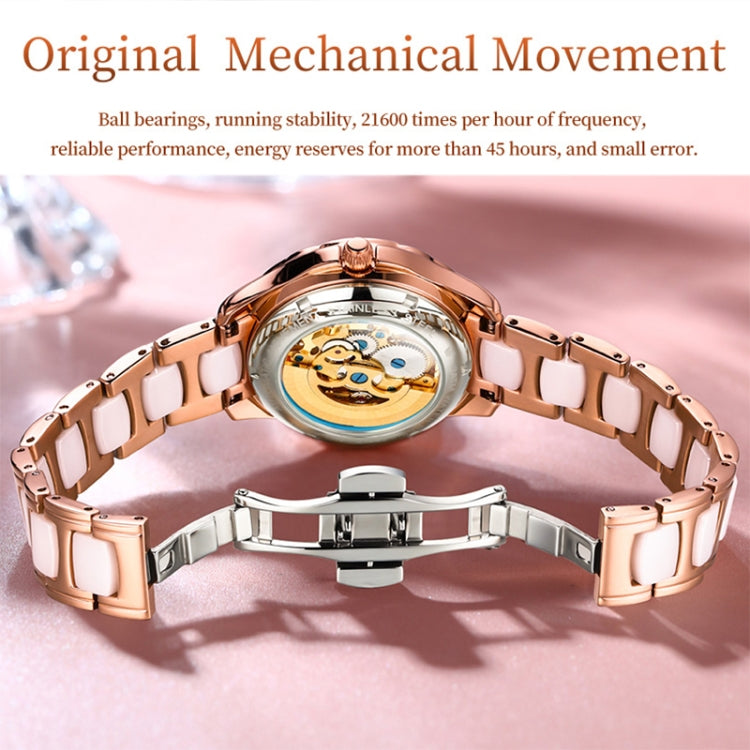 OLEVS 6681 Women Multifunctional Hollow Waterproof Mechanical Watch(White Surface Ceramic Belt) - Metal Strap Watches by OLEVS | Online Shopping South Africa | PMC Jewellery