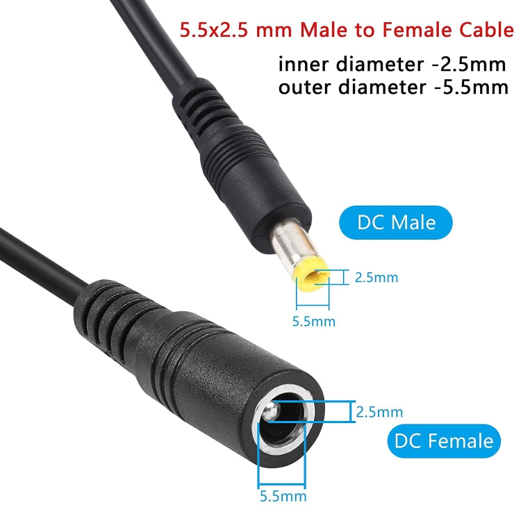 8A 5.5 x 2.5mm Female to Male DC Power Extension Cable, Cable Length:5m(Black) - Universal Power Adapter by PMC Jewellery | Online Shopping South Africa | PMC Jewellery