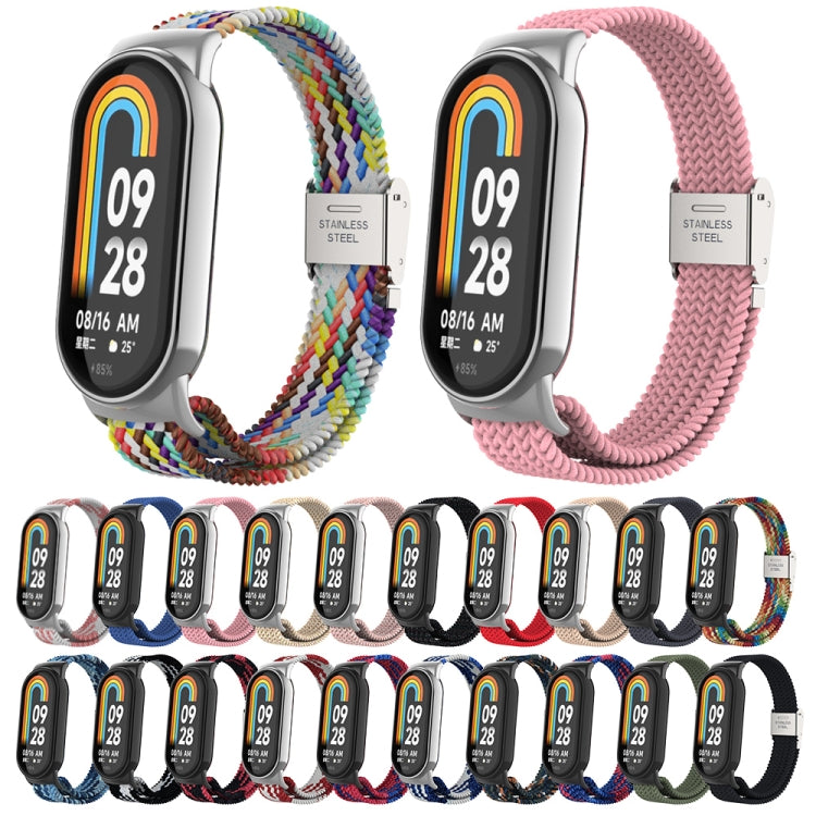 For Xiaomi Mi Band 8 Metal Head + Adjustable Nylon Braided Steel Buckle Watch Band(Pink White) - Watch Bands by PMC Jewellery | Online Shopping South Africa | PMC Jewellery