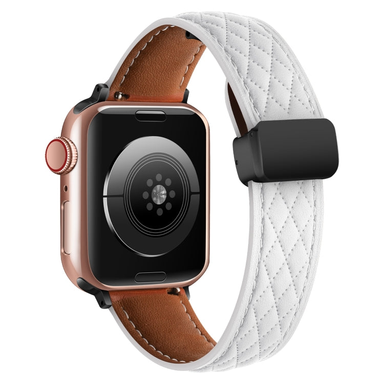 For Apple Watch 8 41mm Folding Buckle Rhombus Leather Watch Band(White) - Watch Bands by PMC TechLife | Online Shopping South Africa | PMC TechLife