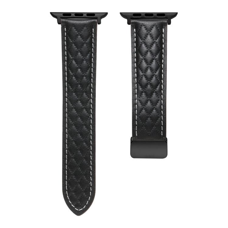 For Apple Watch 7 45mm Folding Buckle Rhombus Leather Watch Band(Black) - Watch Bands by PMC TechLife | Online Shopping South Africa | PMC TechLife
