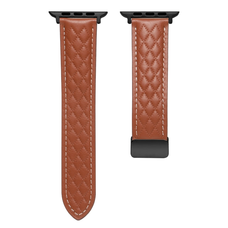For Apple Watch 6 44mm Folding Buckle Rhombus Leather Watch Band(Brown) - Watch Bands by PMC TechLife | Online Shopping South Africa | PMC TechLife