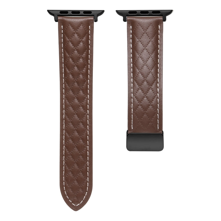For Apple Watch 5 40mm Folding Buckle Rhombus Leather Watch Band(Coffee) - Watch Bands by PMC TechLife | Online Shopping South Africa | PMC TechLife