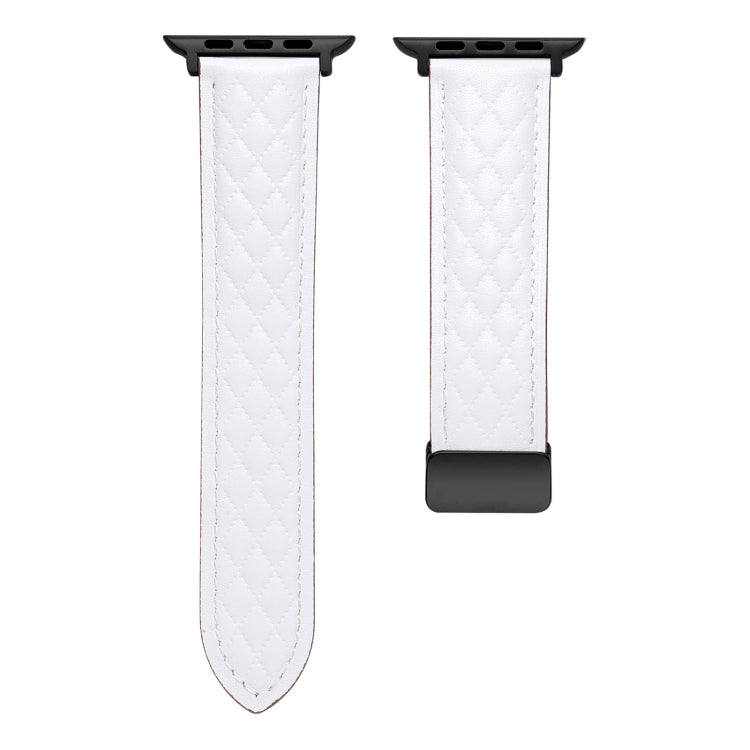 For Apple Watch 5 40mm Folding Buckle Rhombus Leather Watch Band(White) - Watch Bands by PMC TechLife | Online Shopping South Africa | PMC TechLife