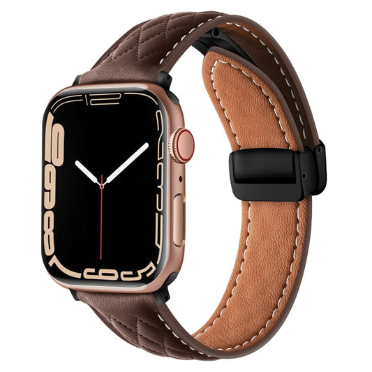 For Apple Watch 4 40mm Folding Buckle Rhombus Leather Watch Band(Coffee) - Watch Bands by PMC Jewellery | Online Shopping South Africa | PMC Jewellery