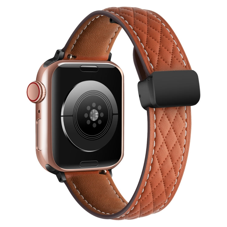 For Apple Watch 3 38mm Folding Buckle Rhombus Leather Watch Band(Brown) - Watch Bands by PMC TechLife | Online Shopping South Africa | PMC TechLife