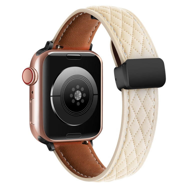 For Apple Watch 2 42mm Folding Buckle Rhombus Leather Watch Band(Starlight) - Watch Bands by PMC TechLife | Online Shopping South Africa | PMC TechLife