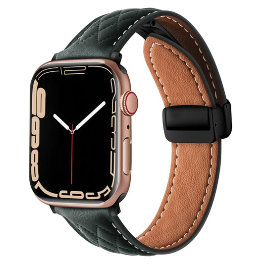 For Apple Watch 38mm Folding Buckle Rhombus Leather Watch Band(Green) - Watch Bands by PMC Jewellery | Online Shopping South Africa | PMC Jewellery