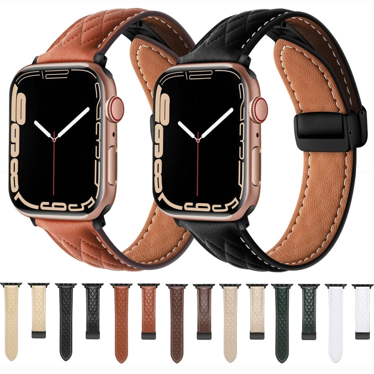 For Apple Watch 2 42mm Folding Buckle Rhombus Leather Watch Band(Black) - Watch Bands by PMC TechLife | Online Shopping South Africa | PMC TechLife