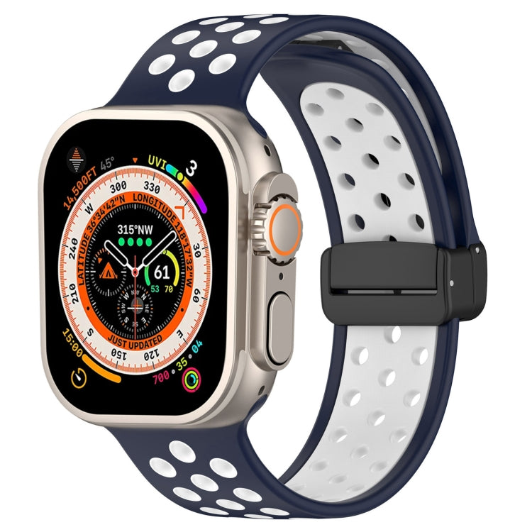 For Apple Watch Ultra 49mm Magnetic Buckle Silicone Watch Band(Navy White) - Watch Bands by PMC Jewellery | Online Shopping South Africa | PMC Jewellery