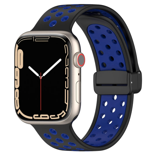 For Apple Watch 7 41mm Magnetic Buckle Silicone Watch Band(Black Blue) - Watch Bands by PMC Jewellery | Online Shopping South Africa | PMC Jewellery