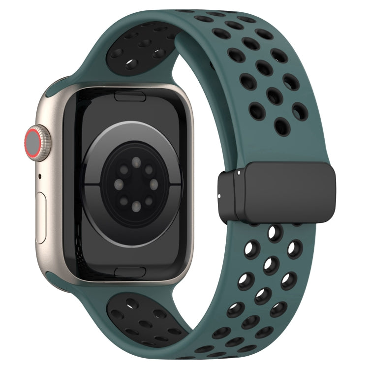 For Apple Watch 7 45mm Magnetic Buckle Silicone Watch Band(Olive Black) - Watch Bands by PMC TechLife | Online Shopping South Africa | PMC TechLife