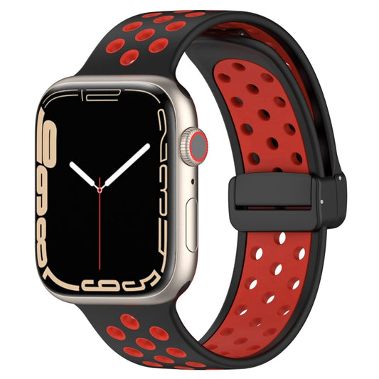 For Apple Watch 7 45mm Magnetic Buckle Silicone Watch Band(Black Red) - Watch Bands by PMC Jewellery | Online Shopping South Africa | PMC Jewellery