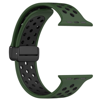 For Apple Watch SE 44mm Magnetic Buckle Silicone Watch Band(Army Green Black) - Watch Bands by PMC Jewellery | Online Shopping South Africa | PMC Jewellery