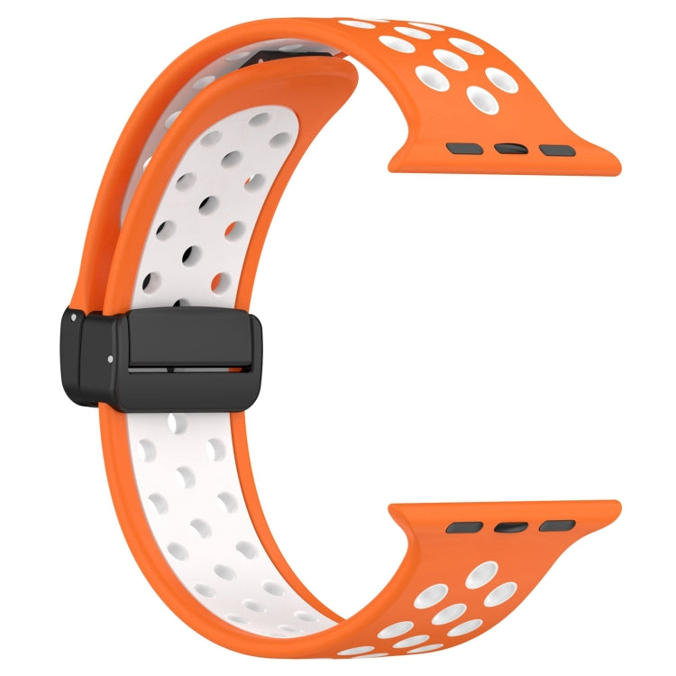 For Apple Watch 5 44mm Magnetic Buckle Silicone Watch Band(Orange White) - Watch Bands by PMC Jewellery | Online Shopping South Africa | PMC Jewellery