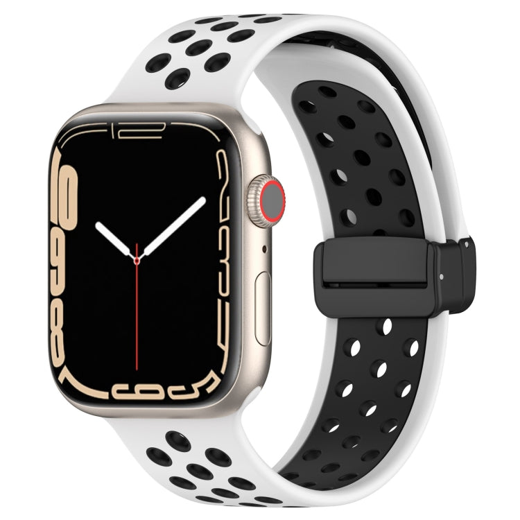 For Apple Watch 4 44mm Magnetic Buckle Silicone Watch Band(White Black) - Watch Bands by PMC Jewellery | Online Shopping South Africa | PMC Jewellery