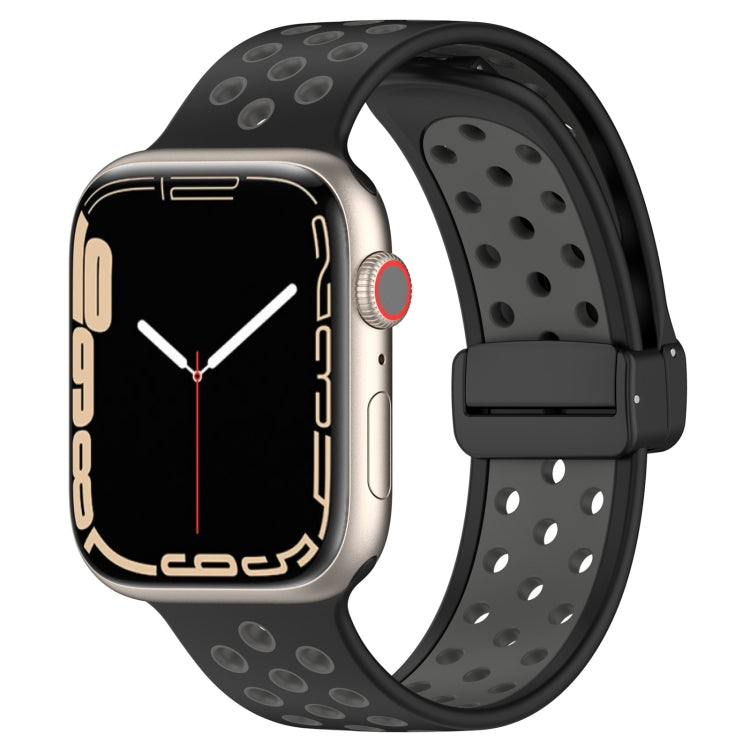For Apple Watch 4 44mm Magnetic Buckle Silicone Watch Band(Black Grey) - Watch Bands by PMC TechLife | Online Shopping South Africa | PMC TechLife