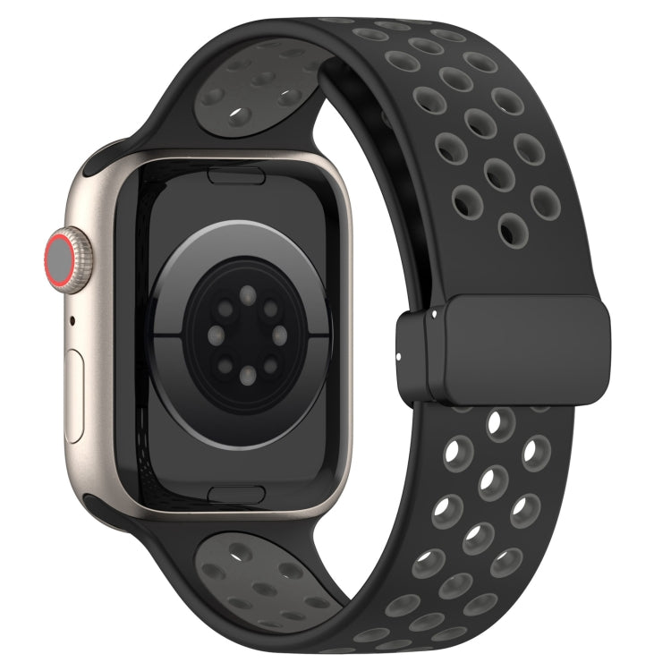 For Apple Watch 4 44mm Magnetic Buckle Silicone Watch Band(Black Grey) - Watch Bands by PMC TechLife | Online Shopping South Africa | PMC TechLife