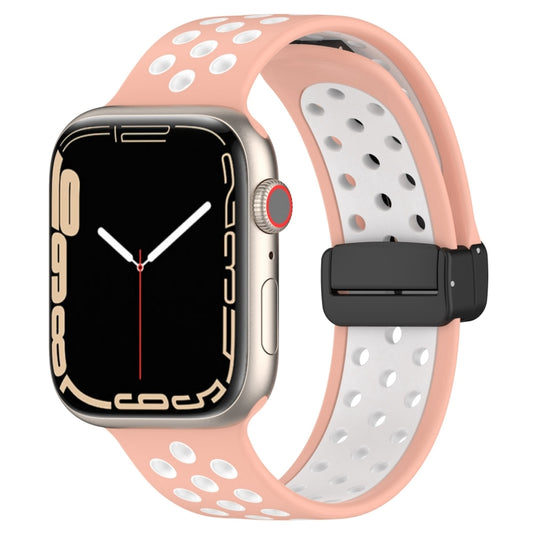 For Apple Watch 3 42mm Magnetic Buckle Silicone Watch Band(Pink White) - Watch Bands by PMC Jewellery | Online Shopping South Africa | PMC Jewellery