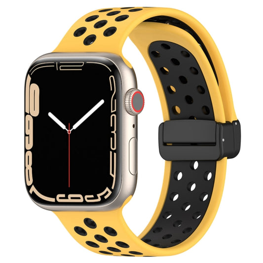 For Apple Watch 2 42mm Magnetic Buckle Silicone Watch Band(Yellow Black) - Watch Bands by PMC Jewellery | Online Shopping South Africa | PMC Jewellery