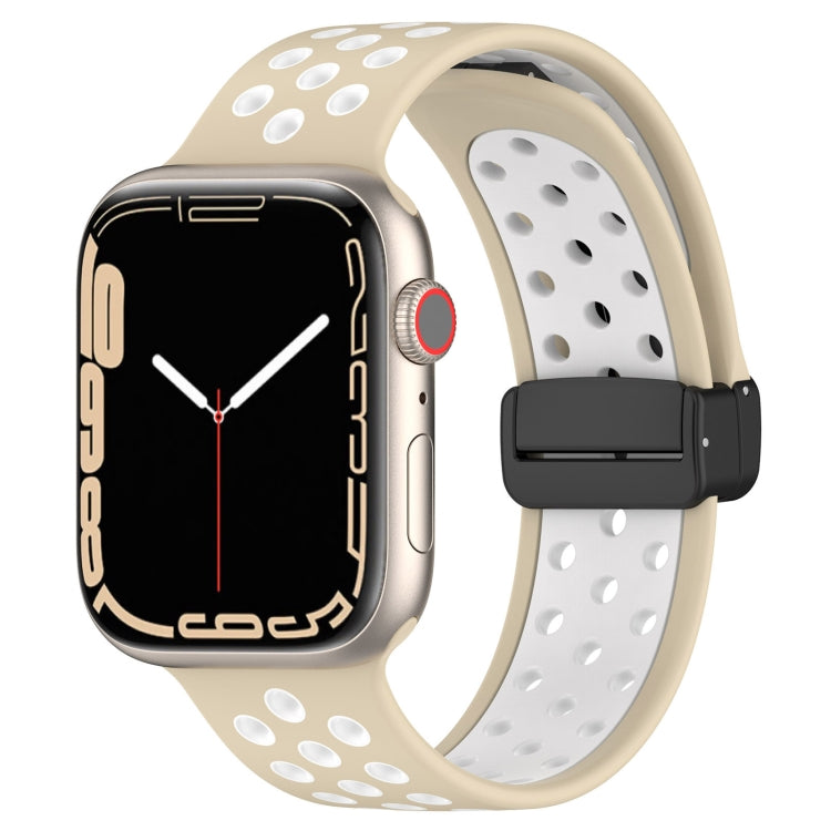 For Apple Watch 2 42mm Magnetic Buckle Silicone Watch Band(Khaki White) - Watch Bands by PMC TechLife | Online Shopping South Africa | PMC TechLife